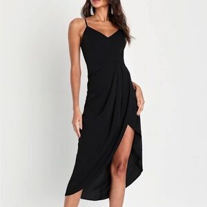 Lulu's Black High-Low Midi Dress with Side Slit